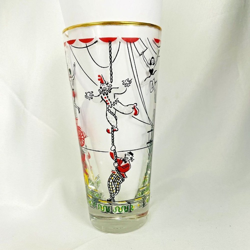 Vintage Libbey Glass Co. Fun Circus Highball Glasses 16 Ounce Tumbler Gold Rim - Picture 5 of 16